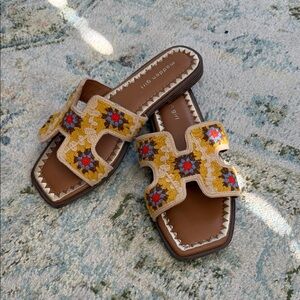 Madden Girl Yellow Crochet Slide Sandals with Multicolor Floral Accents